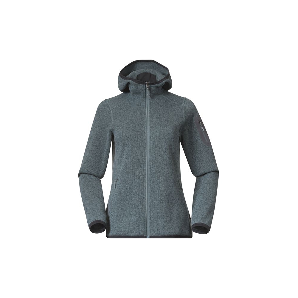 Bergans Kamphaug Knitted Hoodie Women's Grey Sage 1093-23726 fleeces en truien online bestellen bij Kathmandu Outdoor & Travel