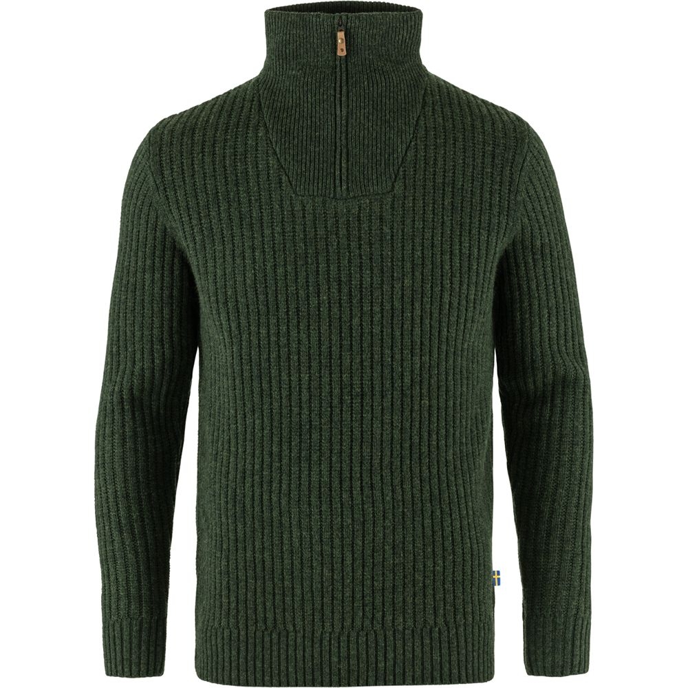 Fjällräven Övik Half Zip Knit Deep Forest F86672-662 fleeces en truien online bestellen bij Kathmandu Outdoor & Travel