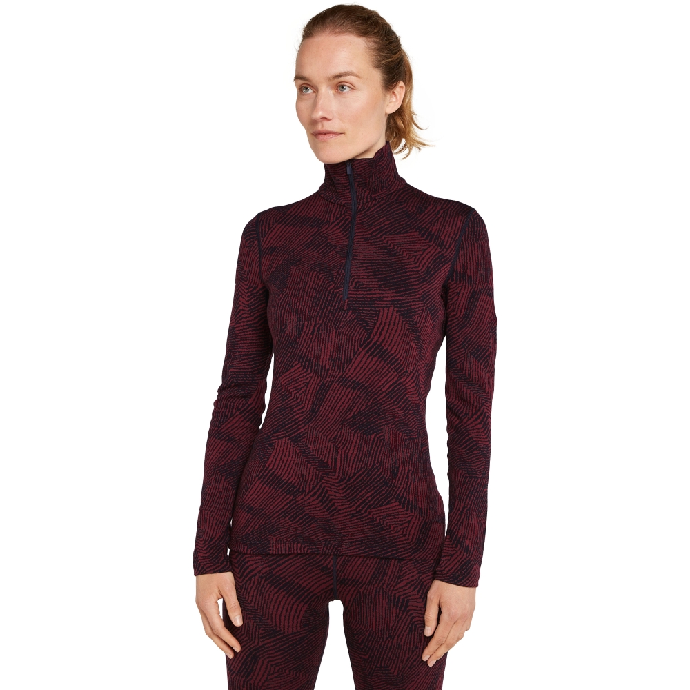 Icebreaker Mer 260 Vertex LS Half Z Frozen Forms Women's Black/Port IB0A574Q-03K1 onderkleding/thermokleding online bestellen bij Kathmandu Outdoor & Travel