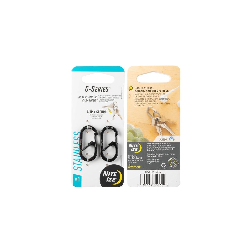 Nite-Ize G-Series Karabijnhaak 2-Pack Zwart #1 Zwart NI GS1-01-2R6 gadgets en handigheden online bestellen bij Kathmandu Outdoor & Travel