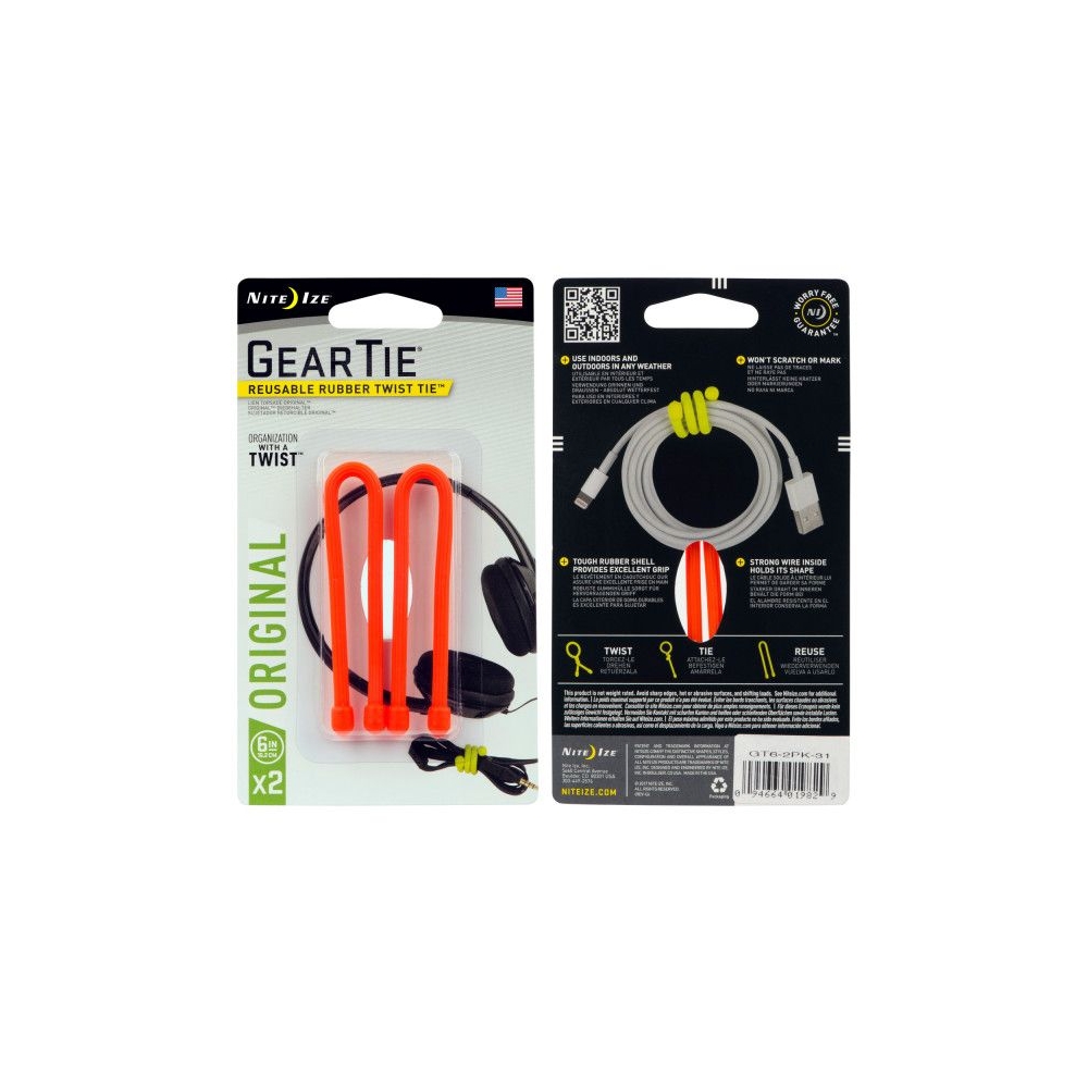 Nite-Ize Gear Tie Kabelbinder 2-pack 15cm Oranje NI GT6-2PK-31 reisaccessoires online bestellen bij Kathmandu Outdoor & Travel