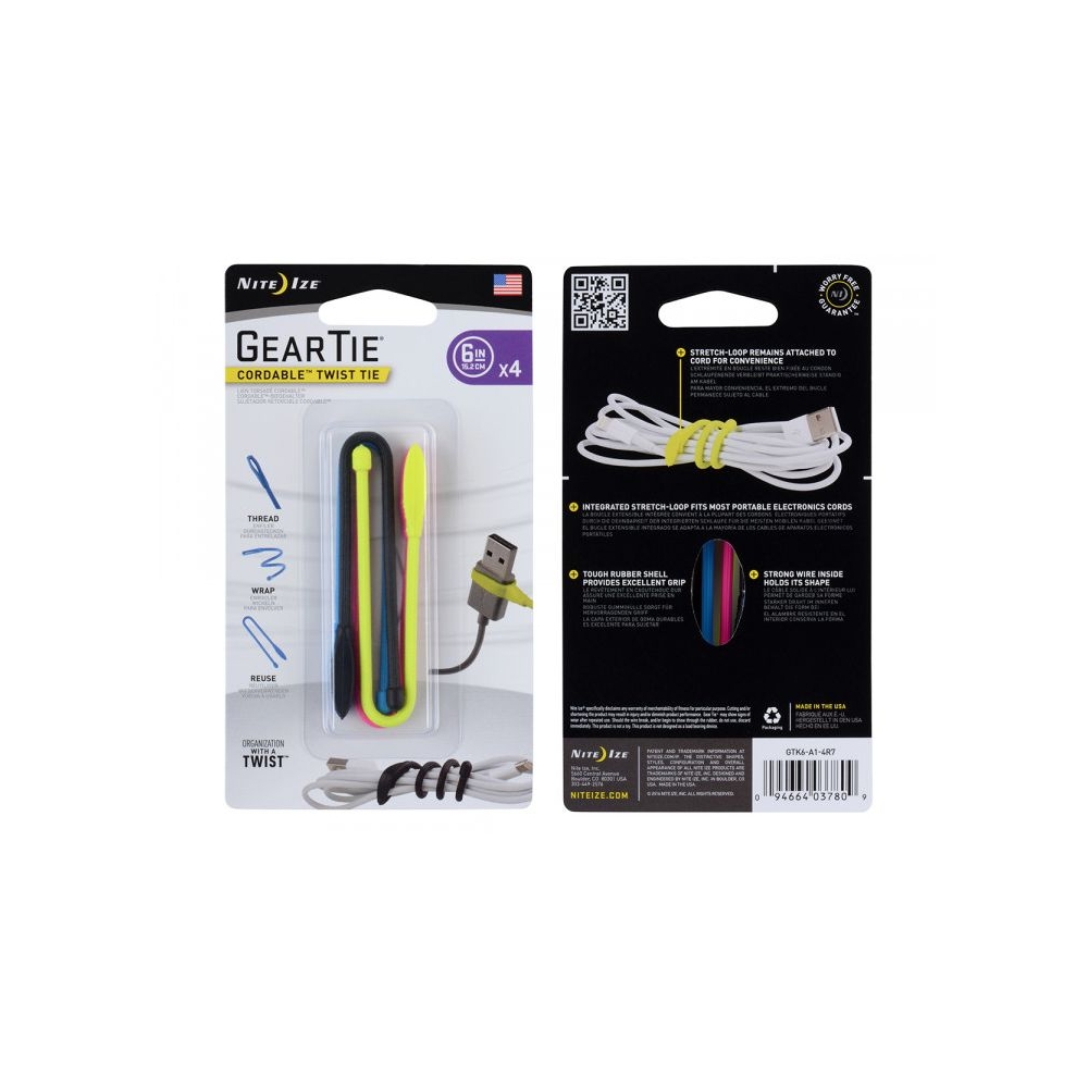 Nite-Ize Gear Tie Kabelbinder 4-pack 15cm Assortiment NI GTK6-A1-4R7 reisaccessoires online bestellen bij Kathmandu Outdoor & Travel