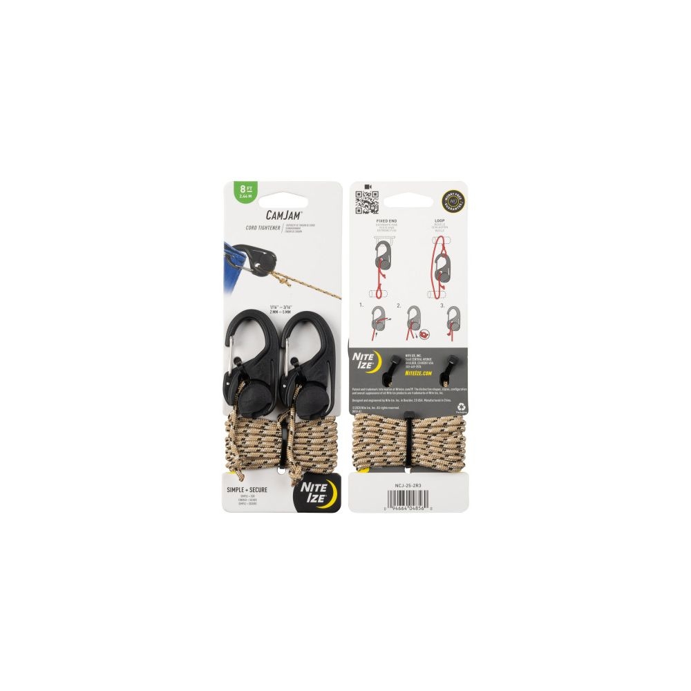 Nite-Ize CamJam Spanhaak 2-pack met Koord Zwart NI NCJ-25-2R3 reisaccessoires online bestellen bij Kathmandu Outdoor & Travel