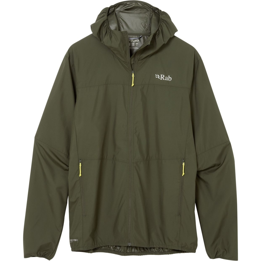Rab Windgather Hoody Army QWS-84-ARM jassen online bestellen bij Kathmandu Outdoor & Travel