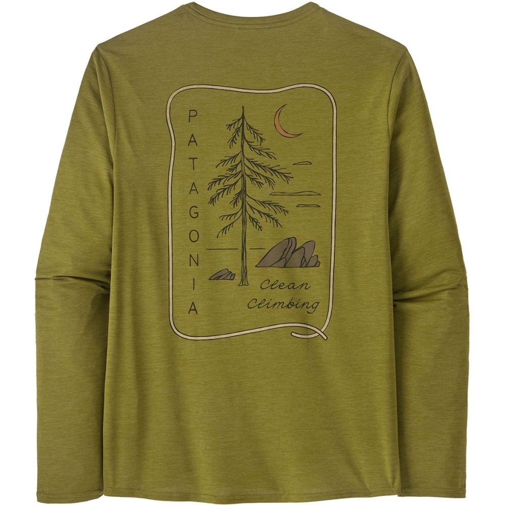 Patagonia L/S Cap Cool Daily Graphic Shirt - Lands Clean Climb Roots: Graze Green 45160-CRGX shirts en tops online bestellen bij Kathmandu Outdoor & Travel