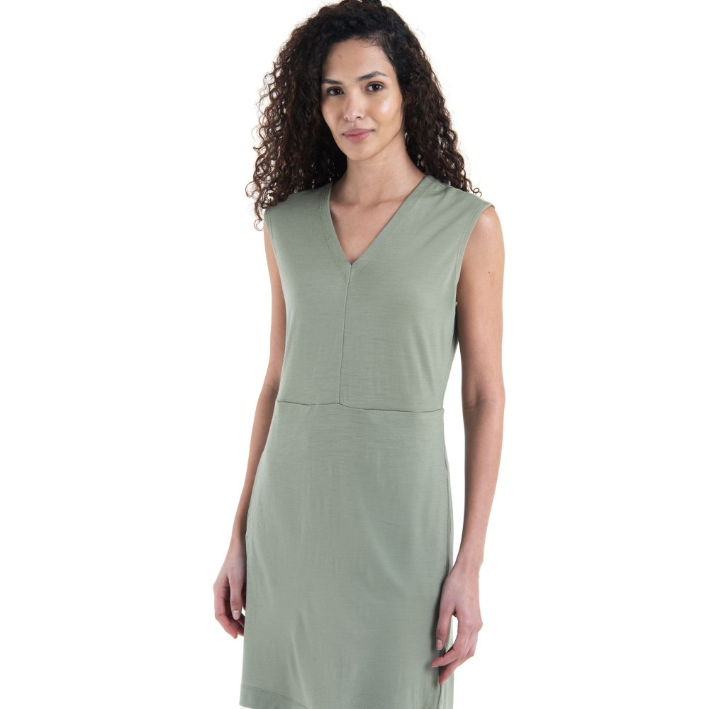 Icebreaker Mer 200 Granary Sleeveless V Neck Dres Women's Lichen IB0A56XS-A741 jurken en rokken online bestellen bij Kathmandu Outdoor & Travel