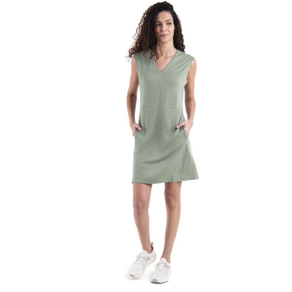Icebreaker Mer 200 Granary Sleeveless V Neck Dres Women's Lichen IB0A56XS-A741 jurken en rokken online bestellen bij Kathmandu Outdoor & Travel