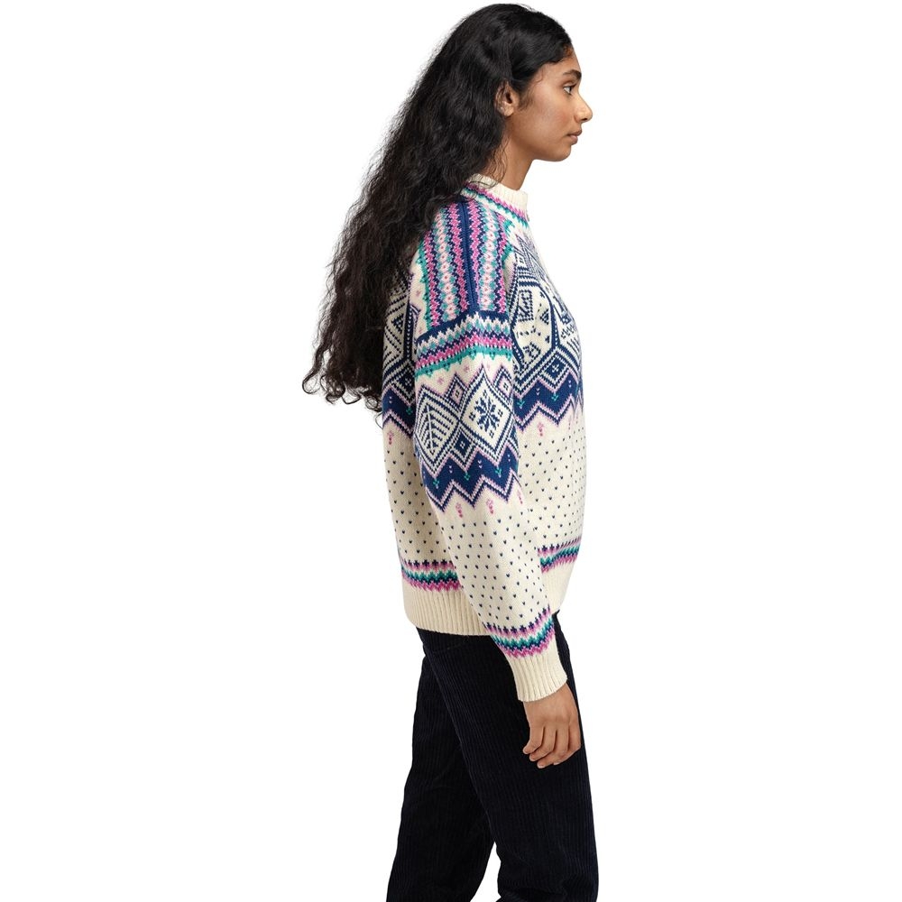 Dale VM Trondheim Sweater Women's Offwhite  Indigo  Orchid 96041-A00 fleeces en truien online bestellen bij Kathmandu Outdoor & Travel