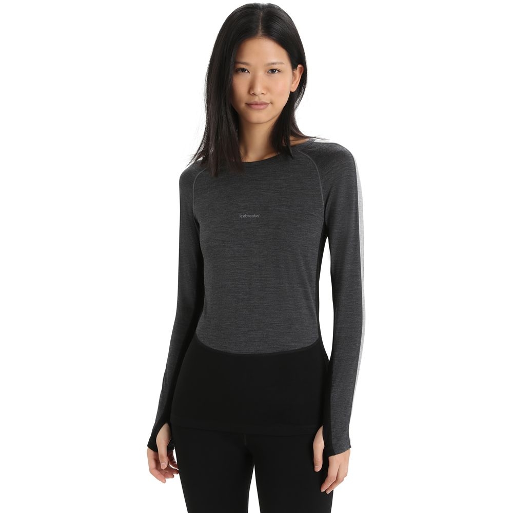 Icebreaker ZoneKnit 200 LS Crewe Women's Jet Hthr/Blk/Metro H/CB IB0A56HD-5851 onderkleding/thermokleding online bestellen bij Kathmandu Outdoor & Travel