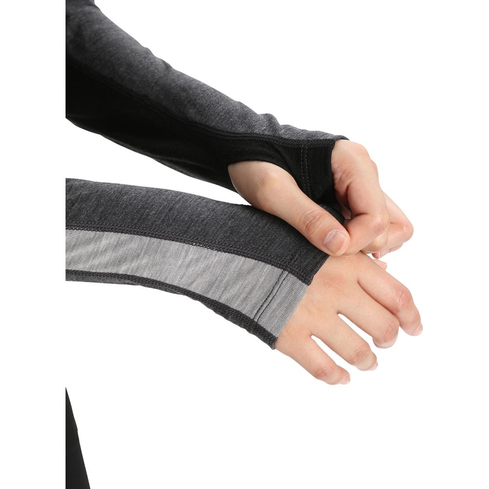 Icebreaker ZoneKnit 200 LS Crewe Women's Jet Hthr/Blk/Metro H/CB IB0A56HD-5851 onderkleding/thermokleding online bestellen bij Kathmandu Outdoor & Travel