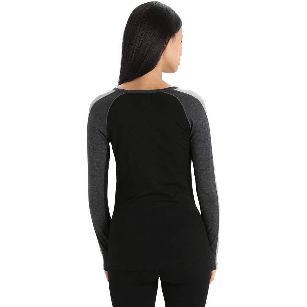 Icebreaker ZoneKnit 200 LS Crewe Women's Jet Hthr/Blk/Metro H/CB IB0A56HD-5851 onderkleding/thermokleding online bestellen bij Kathmandu Outdoor & Travel