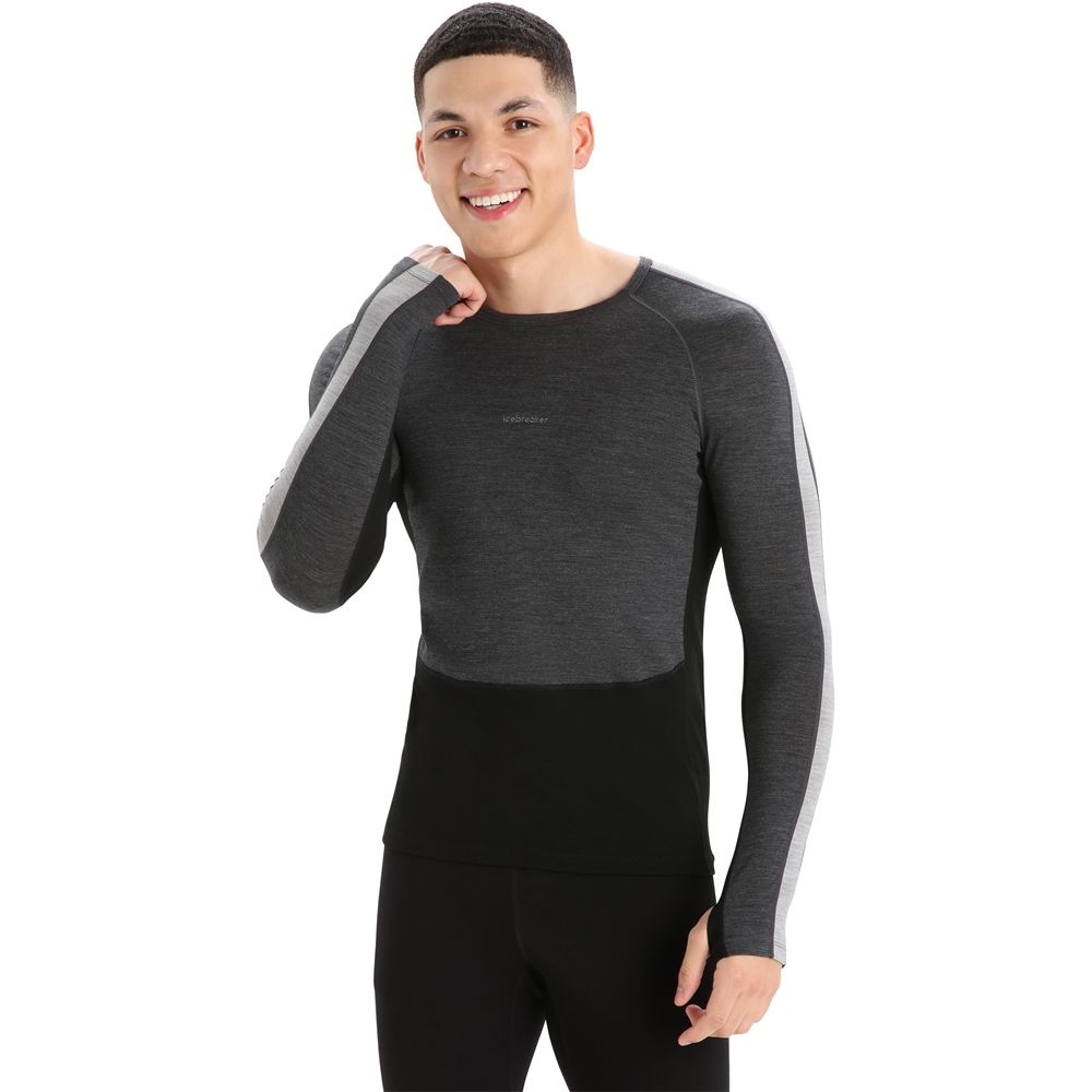Icebreaker ZoneKnit 200 LS Crewe  Jet Hthr/Blk/Metro H/CB IB0A56HA-5851 onderkleding/thermokleding online bestellen bij Kathmandu Outdoor & Travel