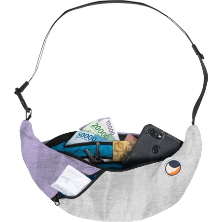 Ticket to the Moon  Upcycled Sling Bag Light Grey / Light Purple