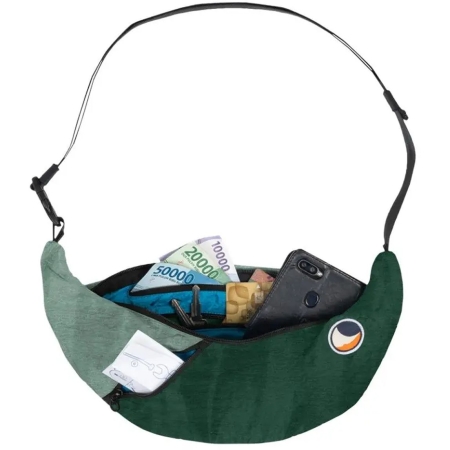 Ticket to the Moon  Upcycled Sling Bag Recycled Dark Green / Jade Green