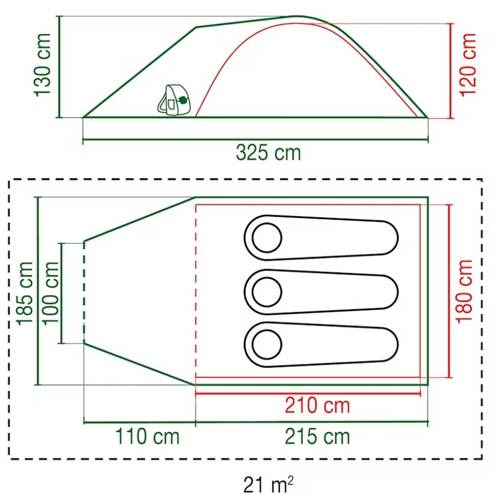 Coleman Darwin 3+ BlackOut Groen 2209416 tenten online bestellen bij Kathmandu Outdoor & Travel