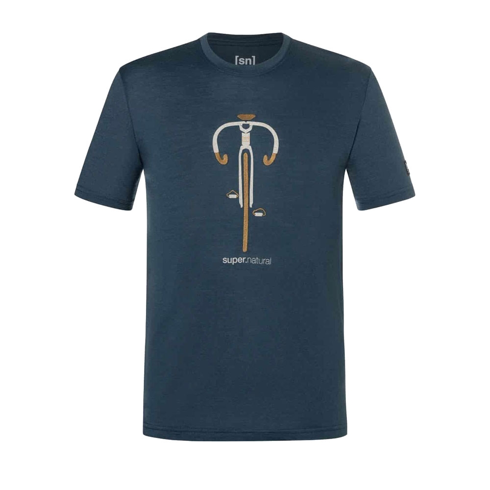 Super Natural Vintage Bike Tee Blueberry/Vintage Khaki Melang SNMP01187-44F shirts en tops online bestellen bij Kathmandu Outdoor & Travel