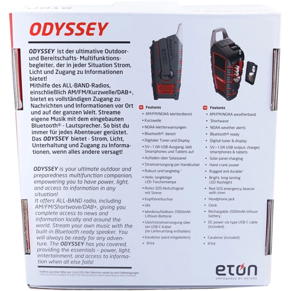 Eton Odyssey DAB+ Noodradio Red/Black E60110553 verlichting online bestellen bij Kathmandu Outdoor & Travel