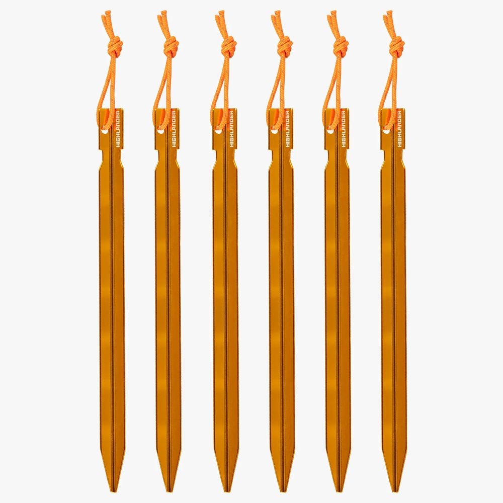 Highlander Arrow Aluminium Pegs 18cm 6-pack Orange CS223-OE tenten online bestellen bij Kathmandu Outdoor & Travel