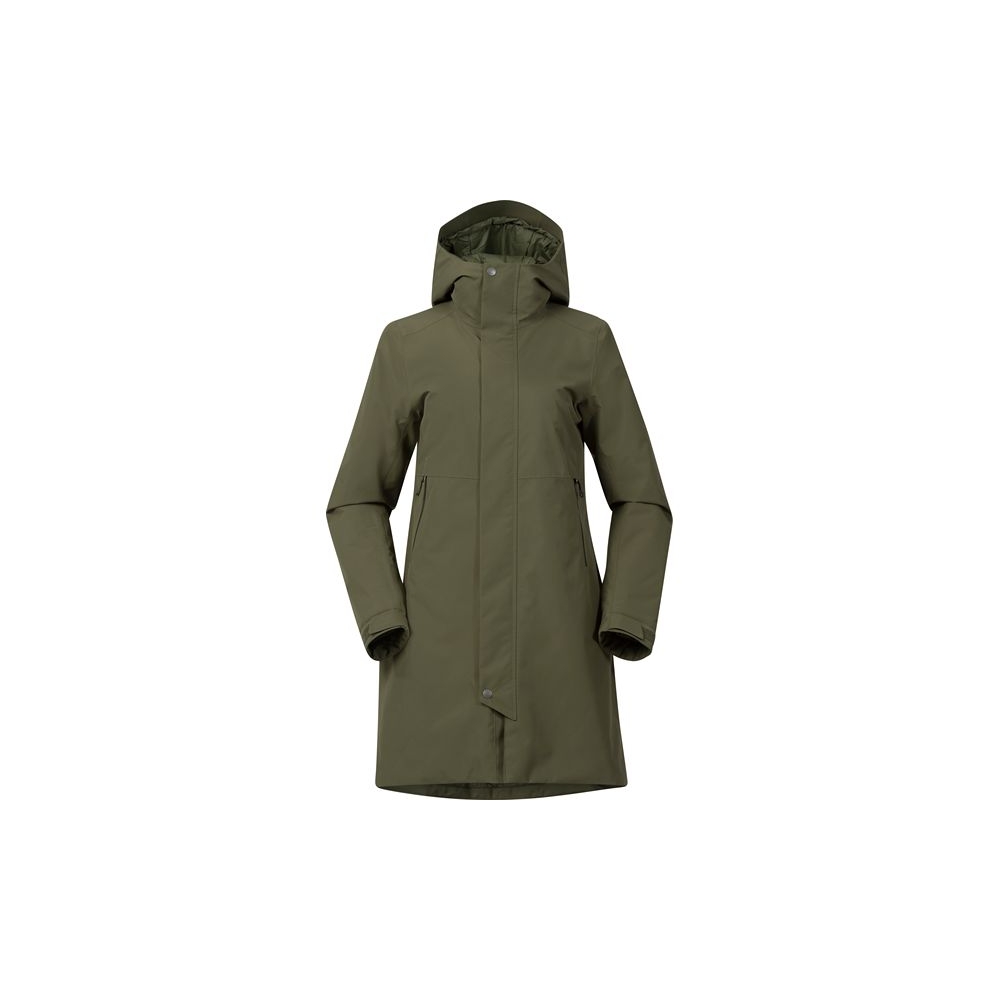 Bergans Urban Insulated Shell Coat Women Dark Green Mud 3643-13655 jassen online bestellen bij Kathmandu Outdoor & Travel