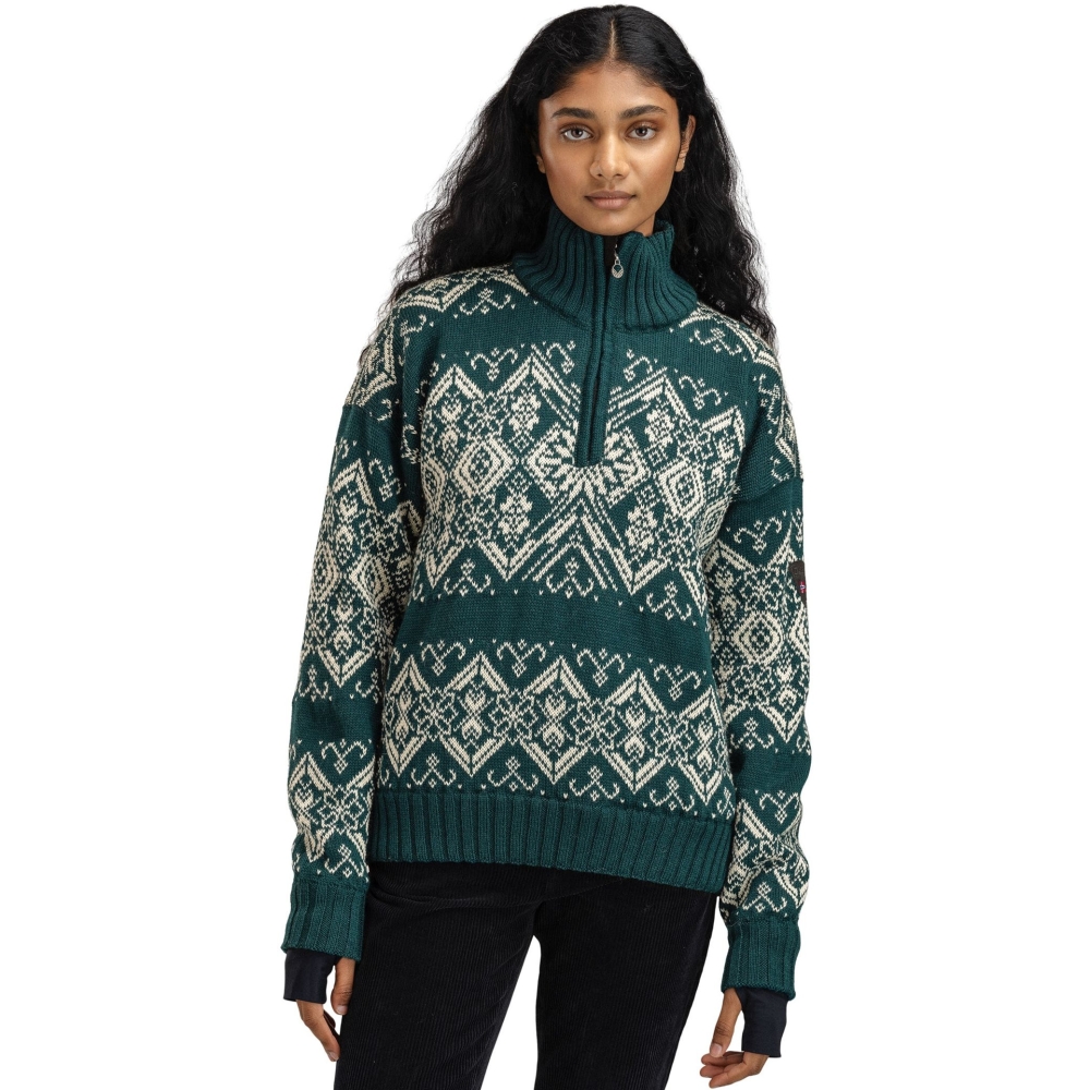Dale Roset Fem. WP Sweater Pinegreenl Offwhite 96301-N00 fleeces en truien online bestellen bij Kathmandu Outdoor & Travel