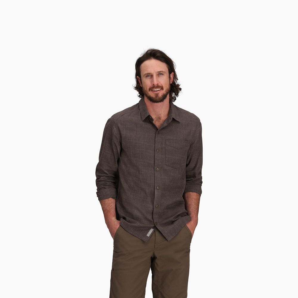 Royal Robbins Hempline Spaced Long Sleeve Seal Brown Y722035-208 shirts en tops online bestellen bij Kathmandu Outdoor & Travel
