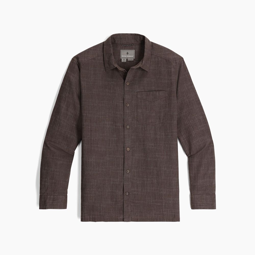 Royal Robbins Hempline Spaced Long Sleeve Seal Brown Y722035-208 shirts en tops online bestellen bij Kathmandu Outdoor & Travel
