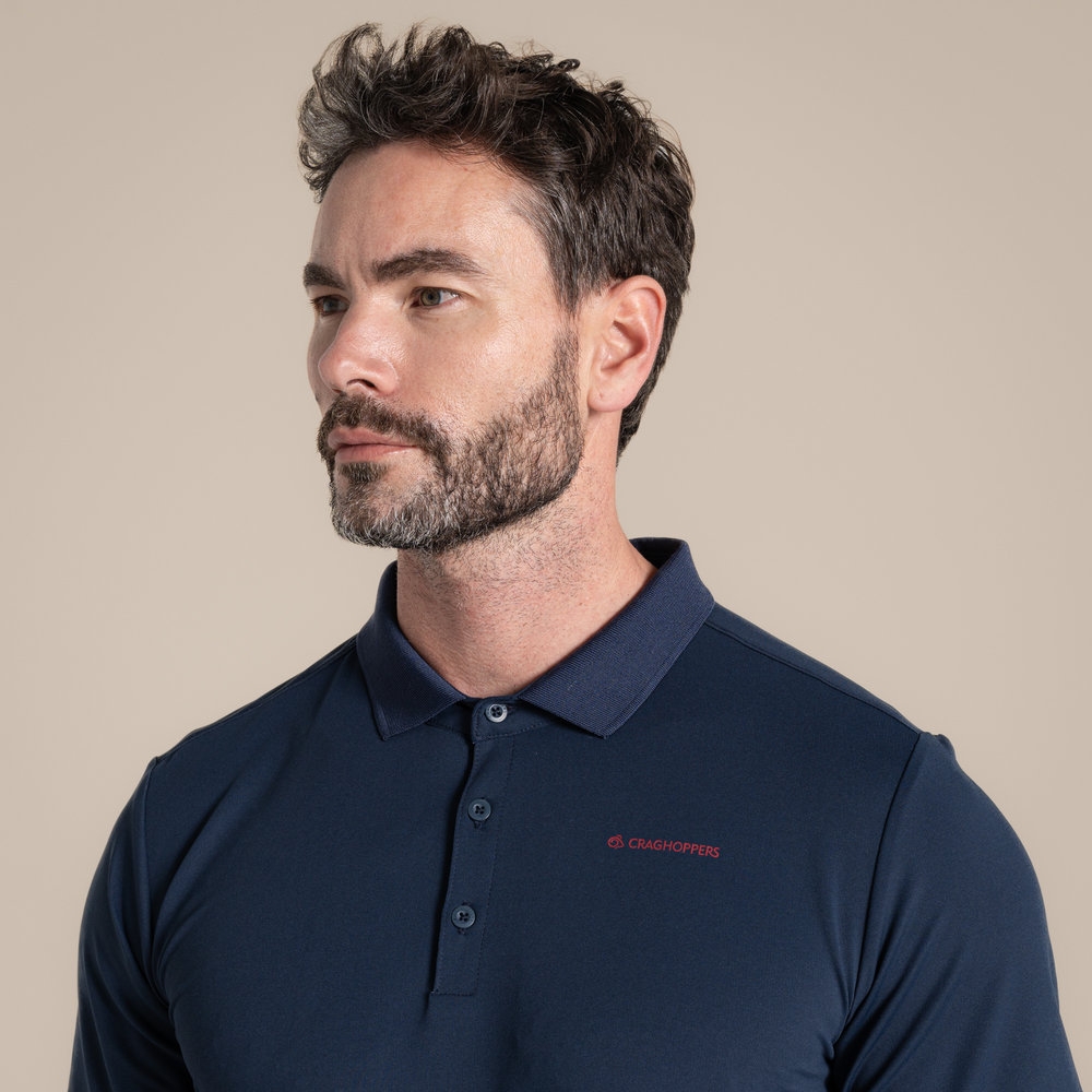 Craghoppers NosiLife Bramshaw Short Sleeved Polo Top Blue Navy CMT1026-7V1 shirts en tops online bestellen bij Kathmandu Outdoor & Travel