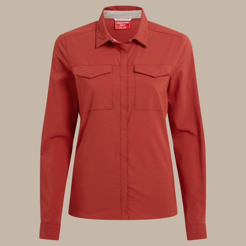 Craghoppers NosiLife Pro Long Sleeved Shirt III Women's Cinnabar CWS532-1S6 shirts en tops online bestellen bij Kathmandu Outdoor & Travel