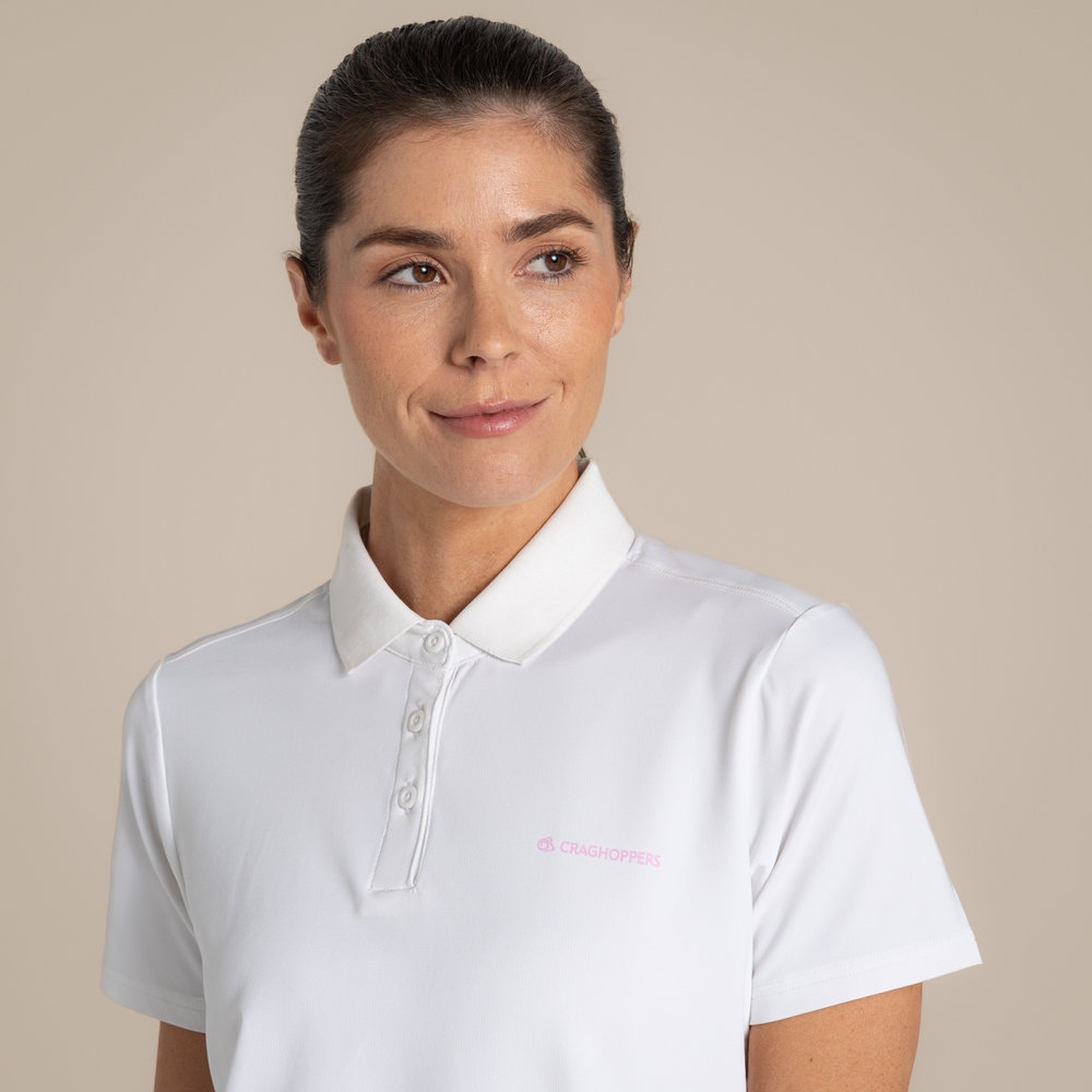 Craghoppers NosiLife Thornbury Short Sleeved Polo Top Women's White CWT1401-900 shirts en tops online bestellen bij Kathmandu Outdoor & Travel