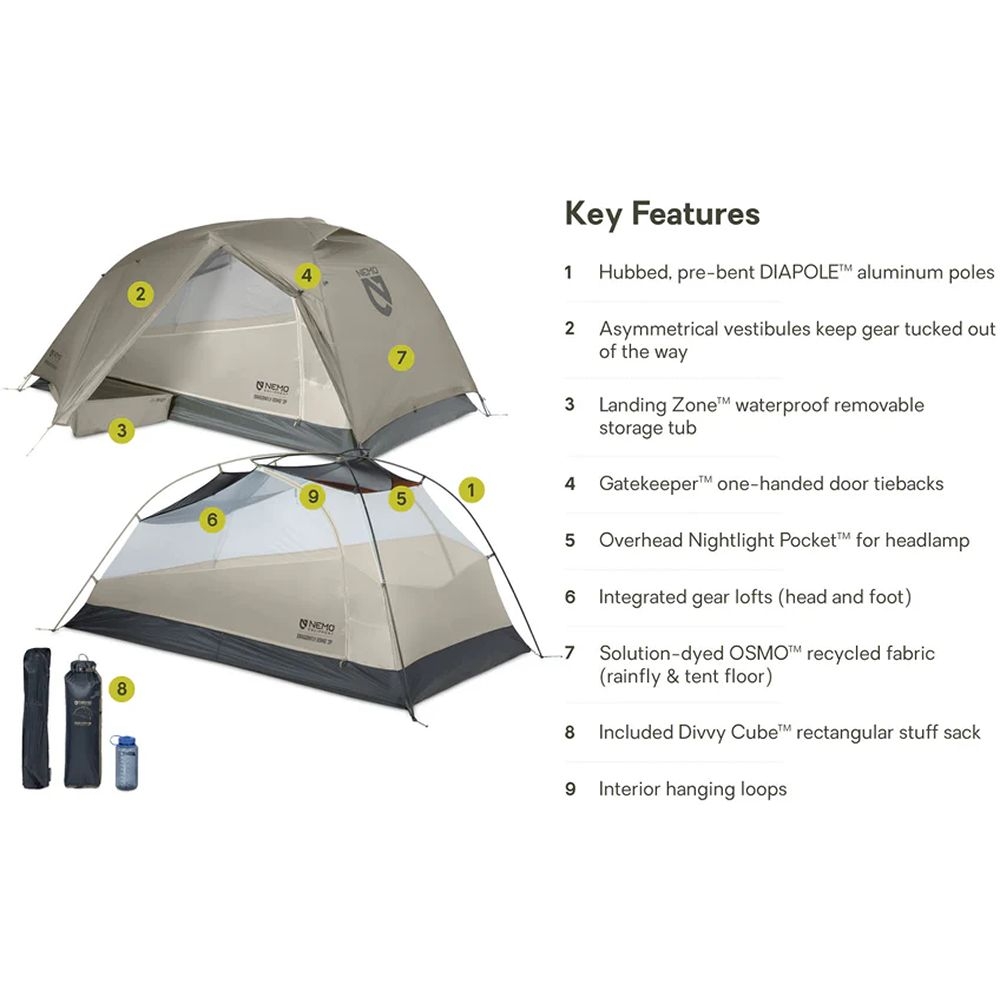 Nemo Dragonfly 2P OSMO Ultralight Backpacking Tent Fog 8116.66038647 tenten online bestellen bij Kathmandu Outdoor & Travel