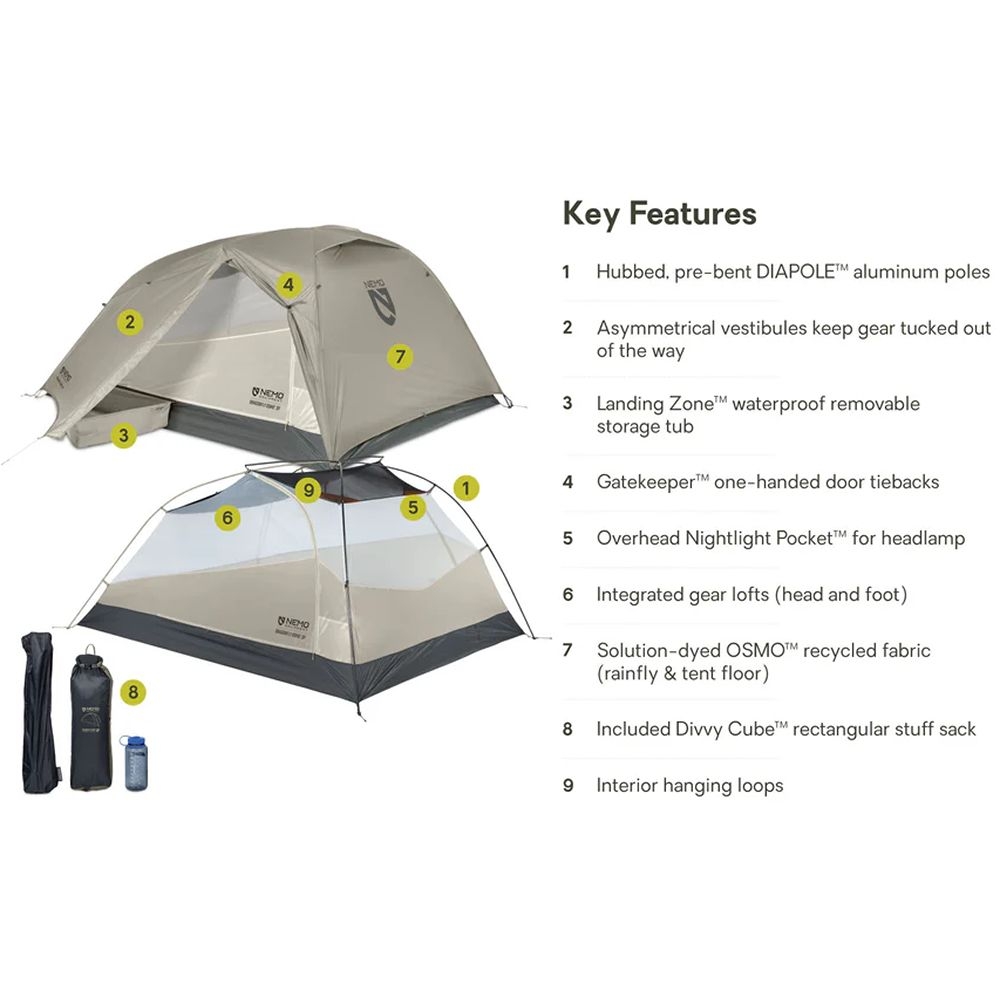 Nemo Dragonfly 3P OSMO Ultralight Backpacking Tent Fog 8116.66038654 tenten online bestellen bij Kathmandu Outdoor & Travel