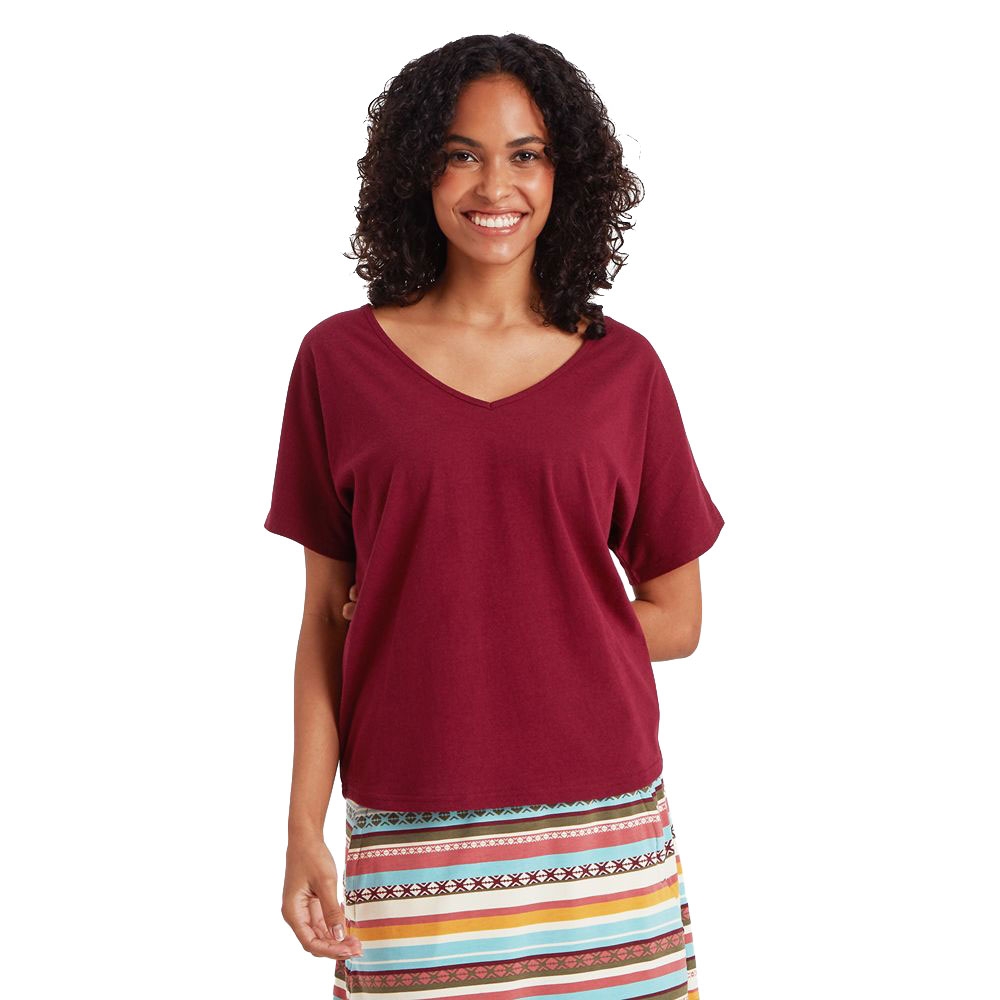 Sherpa Adventure Gear Jutna V-Neck Tee Women's Wine SW21051-515 shirts en tops online bestellen bij Kathmandu Outdoor & Travel