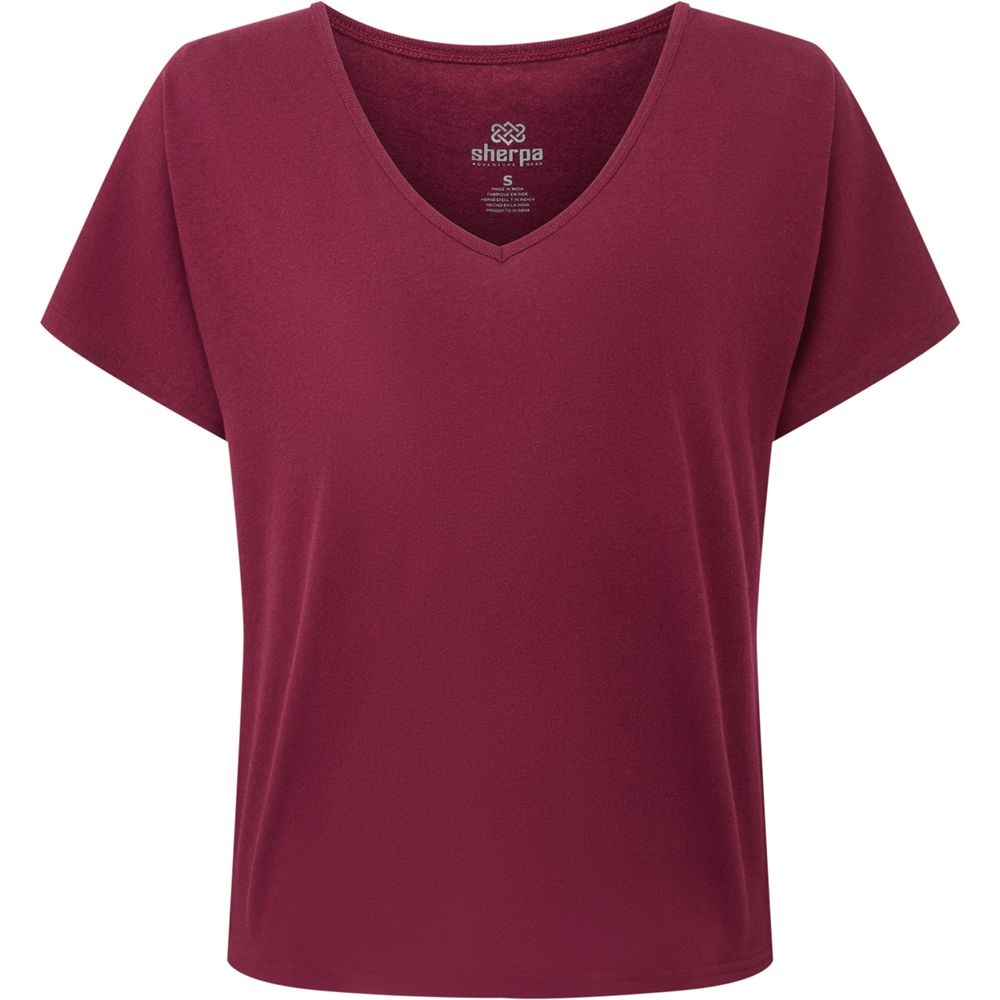 Sherpa Adventure Gear Jutna V-Neck Tee Women's Wine SW21051-515 shirts en tops online bestellen bij Kathmandu Outdoor & Travel