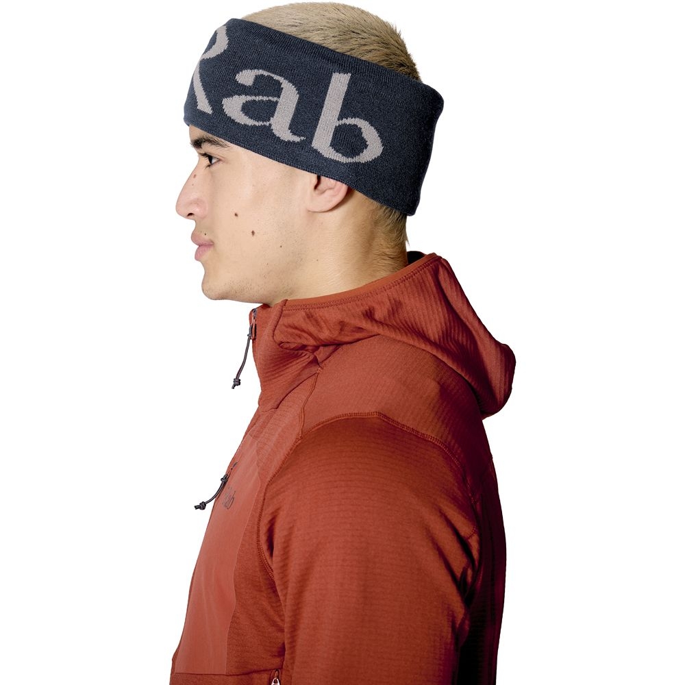 Rab Rab Knitted Logo Headband Tempest Blue/Light Zinc QAB-40-TLZ kleding accessoires online bestellen bij Kathmandu Outdoor & Travel