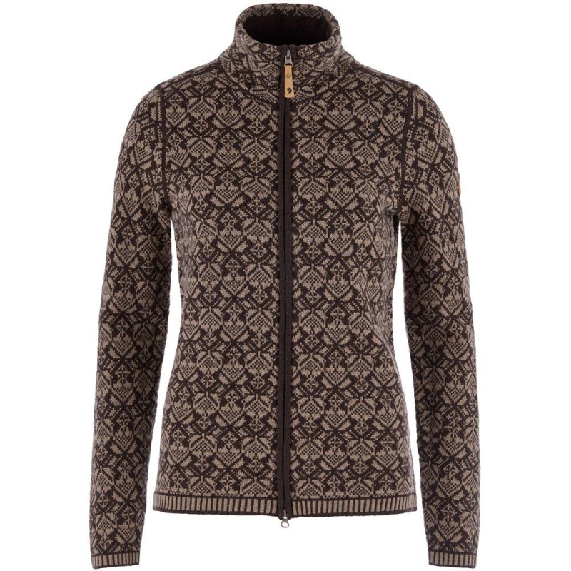 Fjällräven Snow Cardigan Women's Suede Brown trui