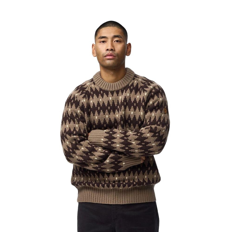 Fjällräven Övik Jacquard Knit Suede Brown-Black Oak trui