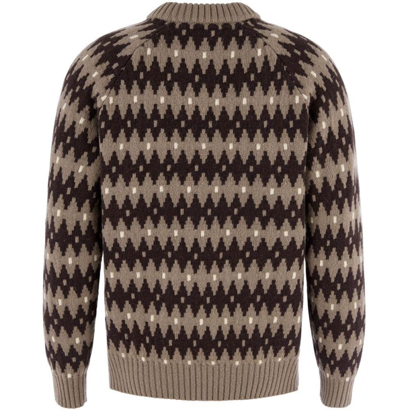 Fjällräven Övik Jacquard Knit Suede Brown-Black Oak trui