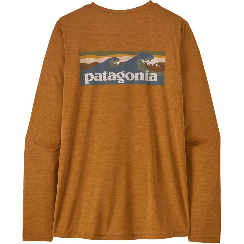 Patagonia L/S Cap Cool Daily Shirt - Boardshort Logo Women's Cinnamon Brown - Dark Cinnamon lange mouw shirt