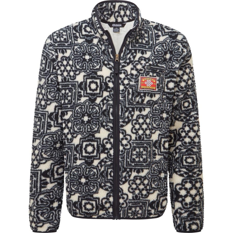 Sherpa Tarcho Printed Full Zip Jacket Black Brocade vest