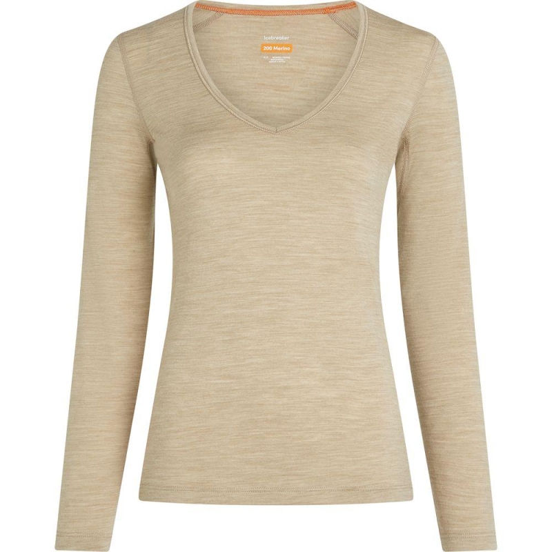 Icebreaker Mer 200 Oasis LS V Neck Women's Bay Hthr lange mouw shirt