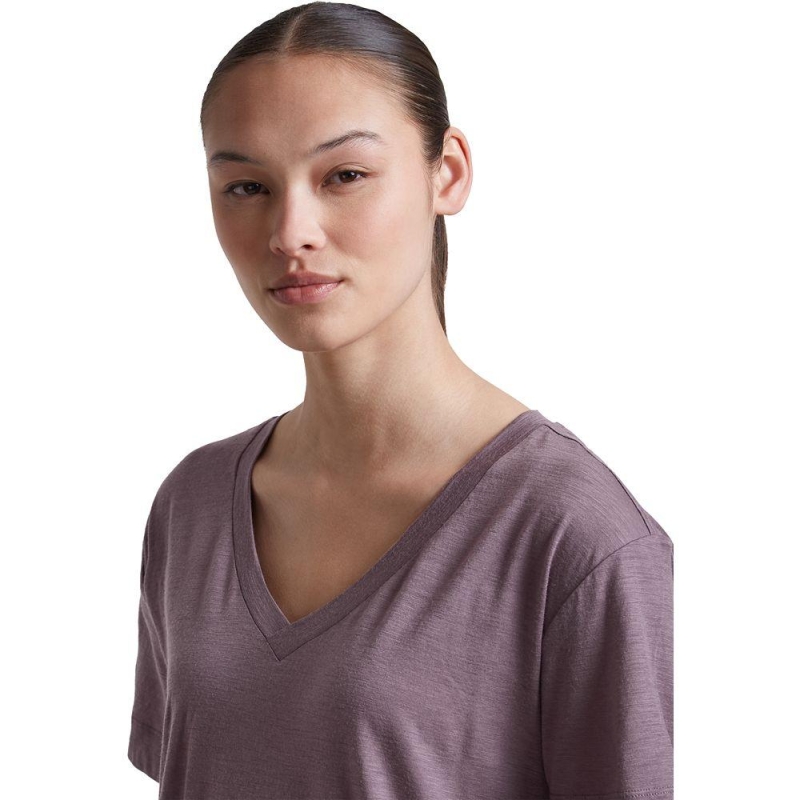 Icebreaker Mer 150 Tech Lite SS Relax V Neck Tee Women's Grey Plum t-shirt