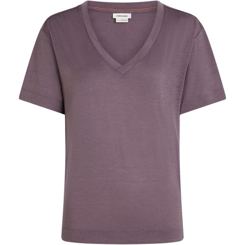 Icebreaker Mer 150 Tech Lite SS Relax V Neck Tee Women's Grey Plum t-shirt
