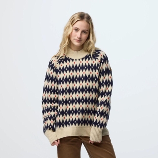 Fjällräven Ovik Jacquard Knit Women's Light Beige Dark Navy
