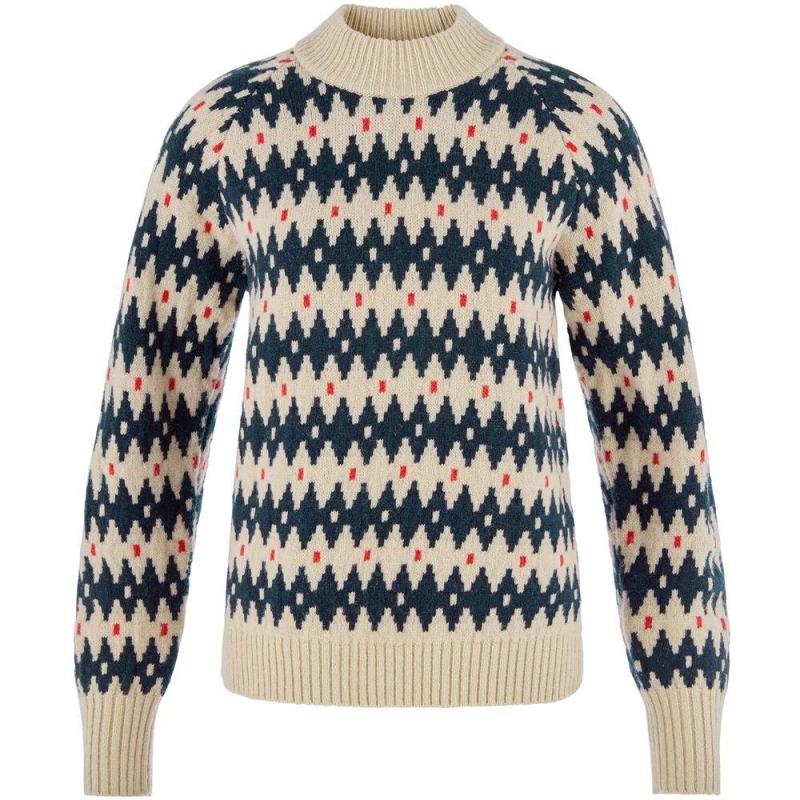Fjällräven Ovik Jacquard Knit Women's Light Beige Dark Navy trui