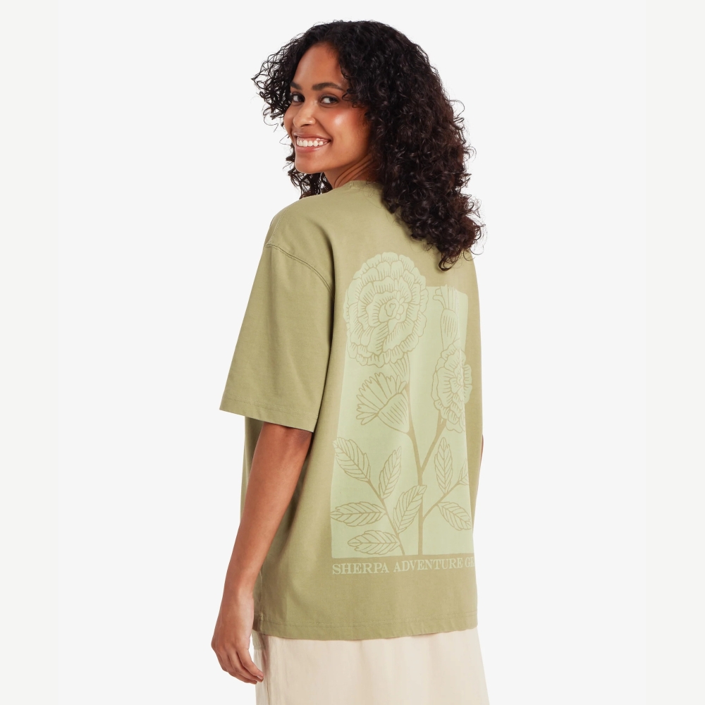 Sherpa Adventure Gear Tarcho Marigold Tee Women's Pistachio SW21054-826 shirts en tops online bestellen bij Kathmandu Outdoor & Travel